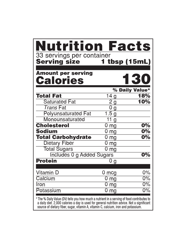 Premium Memecik Early Harvest Extra Virgin Olive Oil 500 ml Nutrition Facts