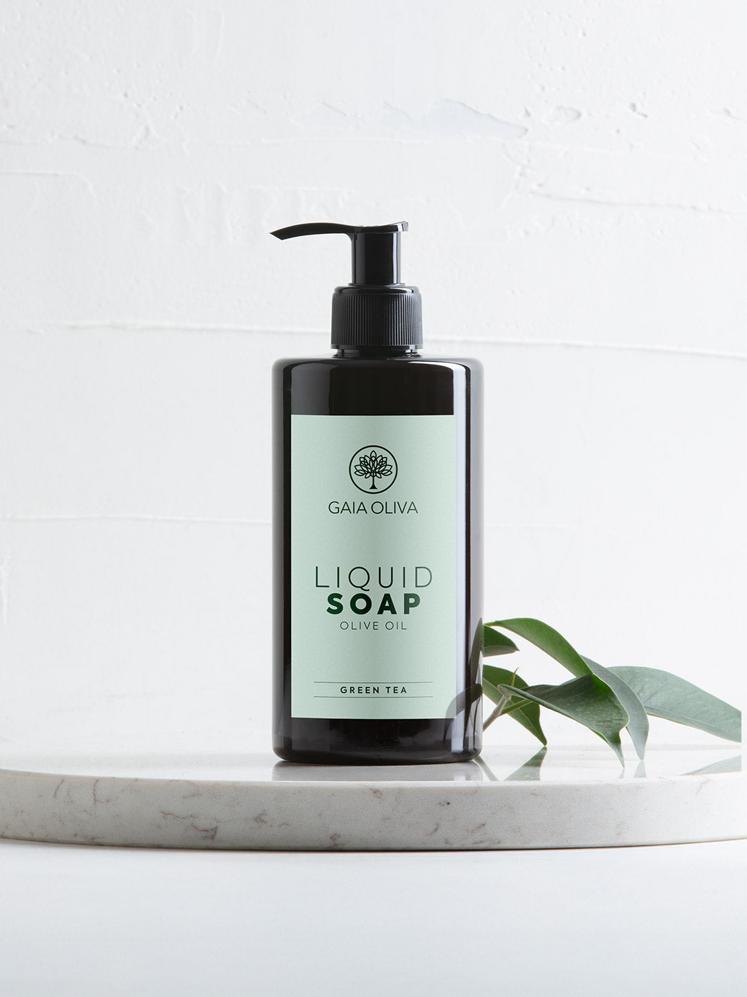 Bottle of Gaia Oliva  olive oil liquid soap with green tea